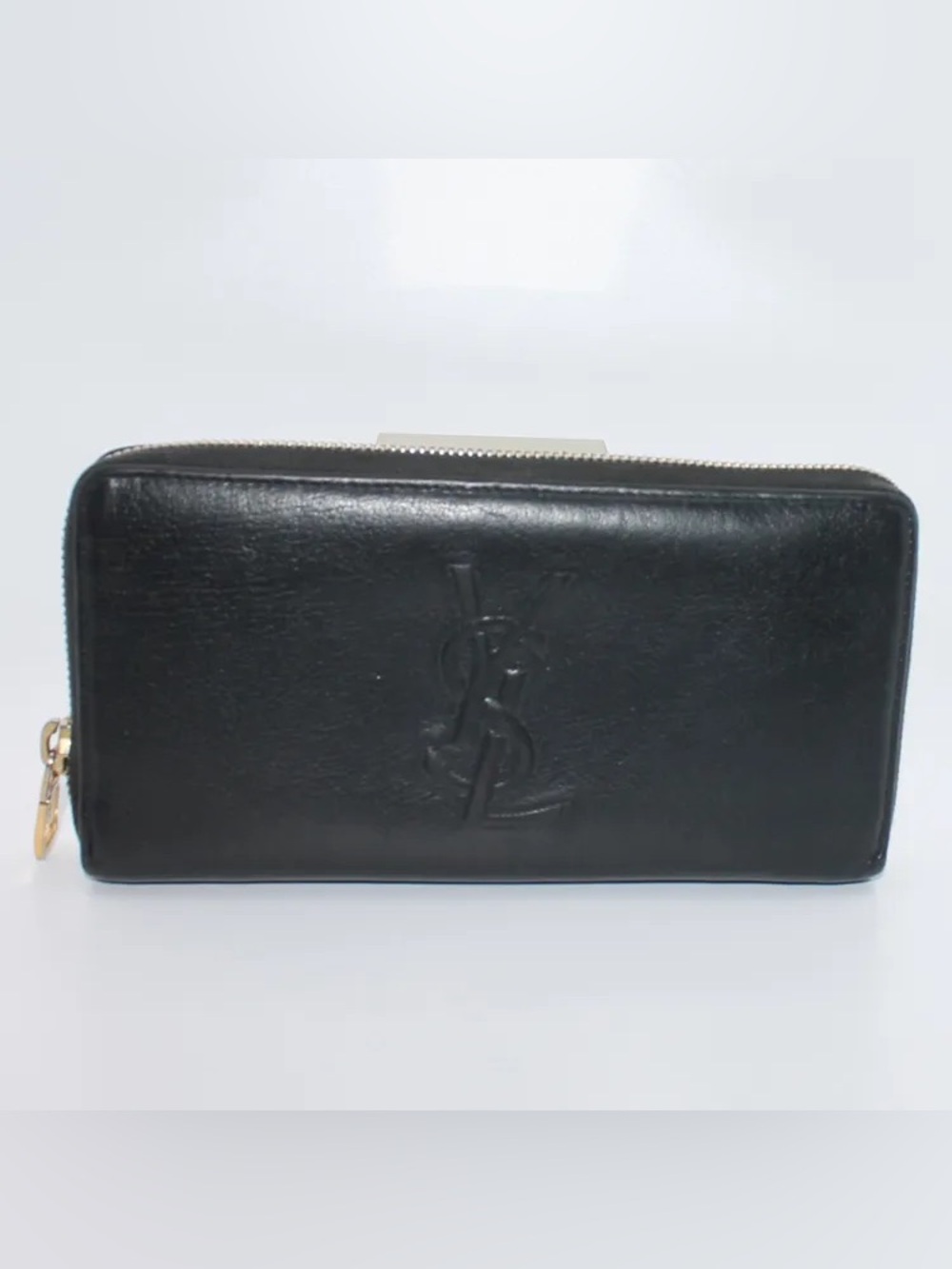 Saint Laurent Embossed Logo Black Leather Zip Wallet
